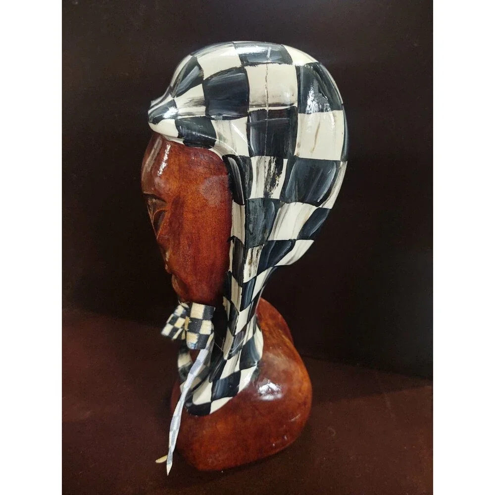 MY OWN HP Whimsical African Bust Sculpture Black & White Checkerboard Check